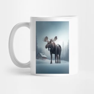 Nordic Winter Moose Minimalist Art Print Mug